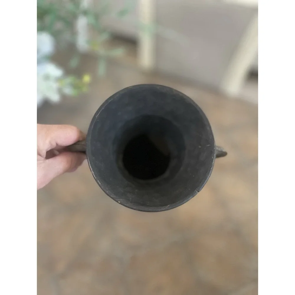 Hammered Brown Metal Handled Urn Vase Planter 13.5